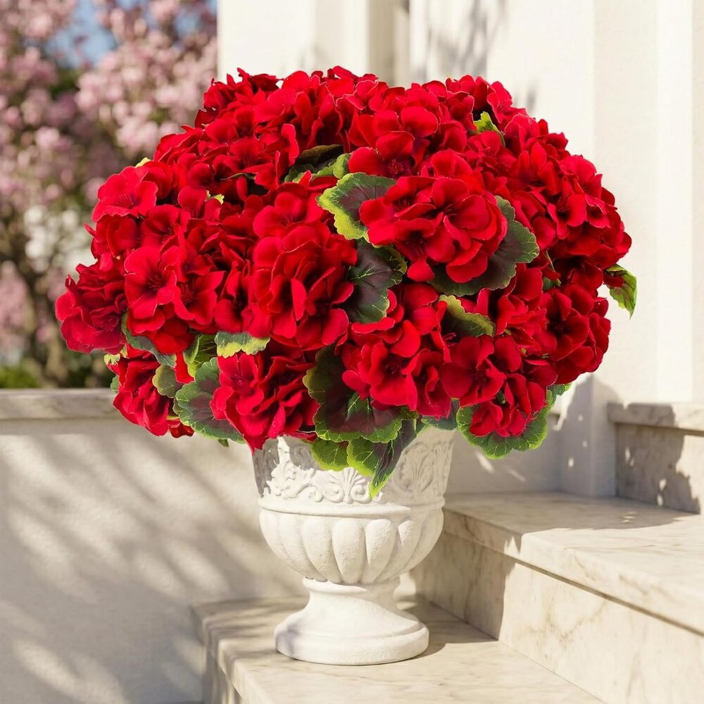 8-Pcs Red Artificial Realistic Silk Flowers Faux Garden Front Door Home Decor
